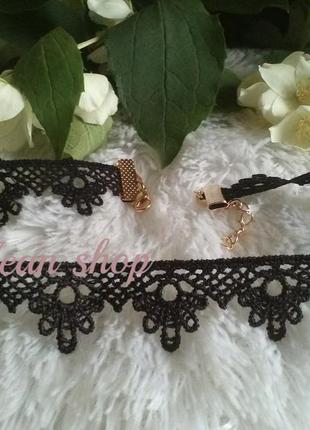 Чокер черное кружево, золотая застежка
