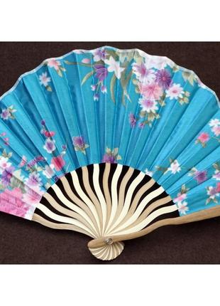 Віяло ручне віяло хвиля матеріал сатин бамбук із квітами