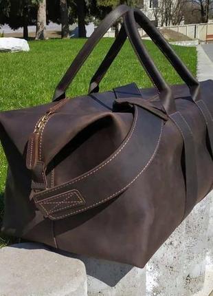 Спортивная / дорожная кожаная сумка коричневая2 фото