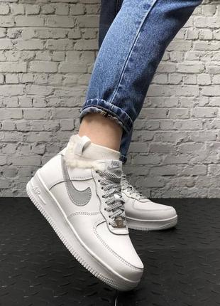 Жіночі зимові білі кросівки найк з хутром,❄️ nike air force white reflective❄️кросівки зимні білі