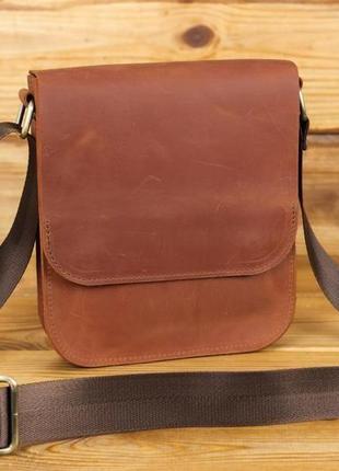 Мужская кожаная сумка "генри", винтажная кожа, цвет коньяк3 фото