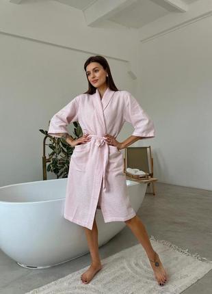 Розовый женский банный халат2 фото