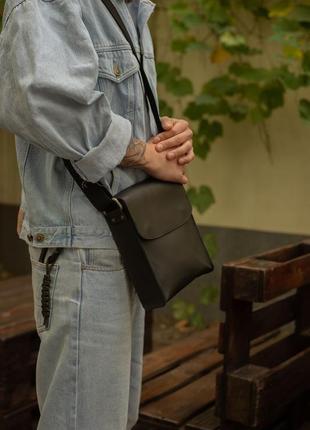 Мужская кожаная сумка "кевин", кожа итальянский краст, цвет черный1 фото