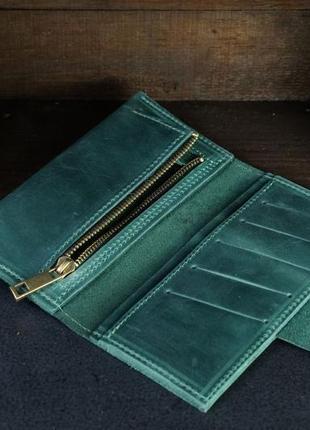 Кожаный кошелек berty 18см, кожа crazy horse, цвет зеленый2 фото