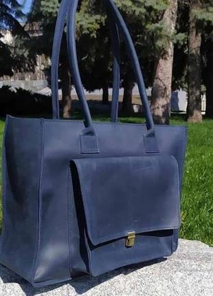 Кожаная сумка "business lady" из натуральной кожи синего цвета
