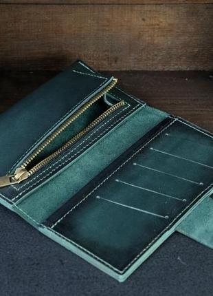 Шкіряний гаманець berty 18см, шкіра італійський краст, колір зелений3 фото