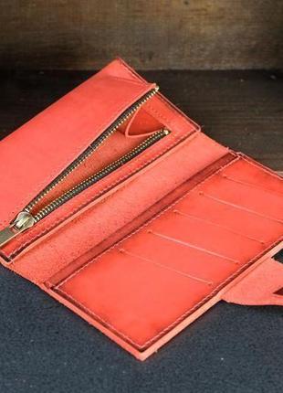 Кожаный кошелек berty 18см, кожа итальянский краст, цвет красный3 фото