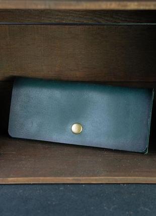 Кожаный кошелек, баттерфляй, кожа итальянский краст, цвет зеленый1 фото