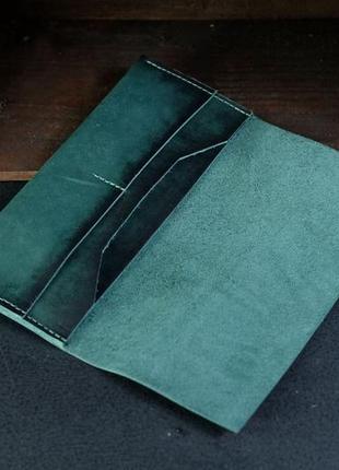 Кожаный кошелек, клатч "молодежный", кожа краст, цвет зеленый2 фото