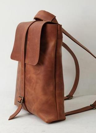 Женский кожаный рюкзак "трансформер", винтажная кожа, цвет коньяк2 фото