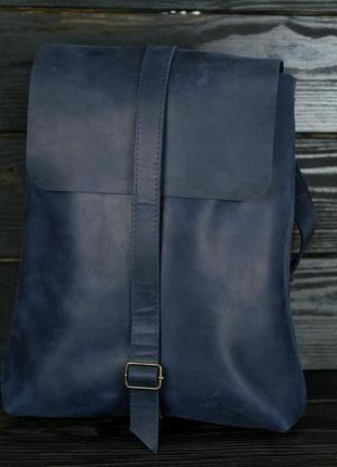 Женский кожаный рюкзак "трансформер", винтажная кожа, цвет синий1 фото