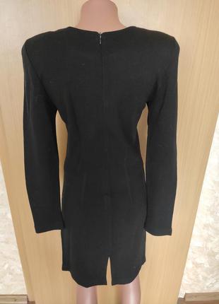 Чорне класичне тепле шерстяне плаття міді з довгим рукавом латвія4 фото