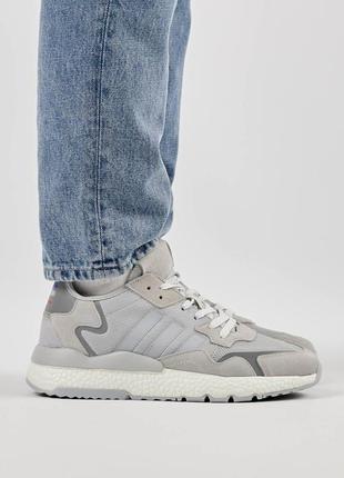 Мужские белые кроссовки adidas nite jogger gray  / мужские весна-лето кроссовки adidas серые5 фото