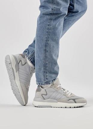 Мужские белые кроссовки adidas nite jogger gray  / мужские весна-лето кроссовки adidas серые4 фото