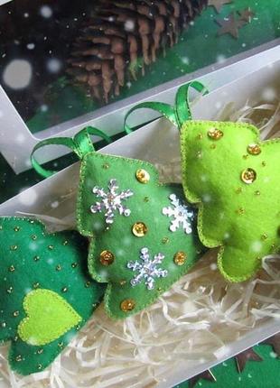 Новогодний набор игрушек "ёлочки" в подарочной коробке. hand made.