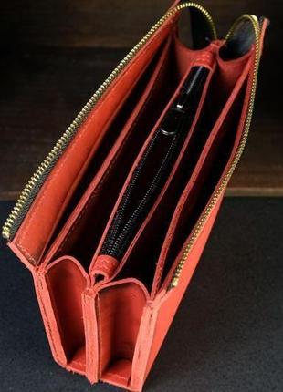 Шкіряний гаманець тревел, шкіра італійський краст, колір червоний3 фото