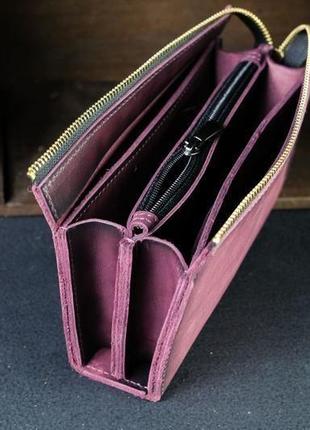 Кожаный кошелек тревел, кожа итальянский краст, цвет бордо3 фото