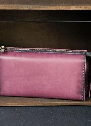 Кожаный кошелек тревел, кожа итальянский краст, цвет бордо1 фото