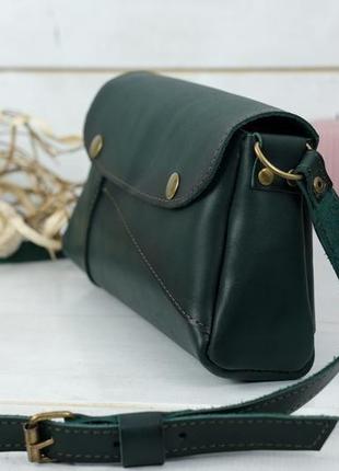 Кожаная женская сумочка френки, кожа итальянский краст, цвет зеленый4 фото