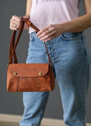 Женская кожаная сумка френки, винтажная кожа, цвет  коньяк2 фото