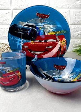 Набор детской посуды тачки маквин , 3  предмета. детская посуда молния маквин
