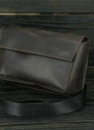 Женская кожаная сумка-бананка пазл №1, натуральная винтажная кожа, цвет шоколад2 фото