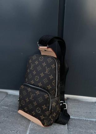 Чоловіча сумка louis vuitton avenue sling  brown ( чорний ремінь)7 фото