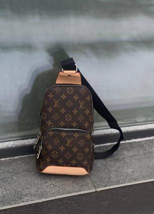 Чоловіча сумка louis vuitton avenue sling  brown ( чорний ремінь)1 фото