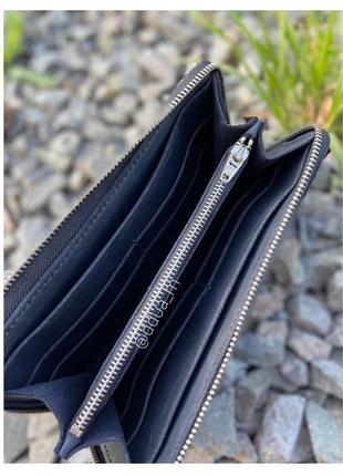 Чорний шкіряний гаманець на металевій блискавці повністю ручна робота