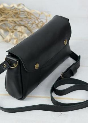 Шкіряна жіноча сумочка френкі, шкіра італійський краст, колір чорний2 фото