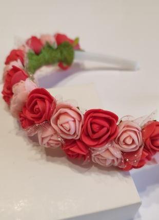 Обруч з рожевими квітами,ободок з квітами для дівчинки3 фото