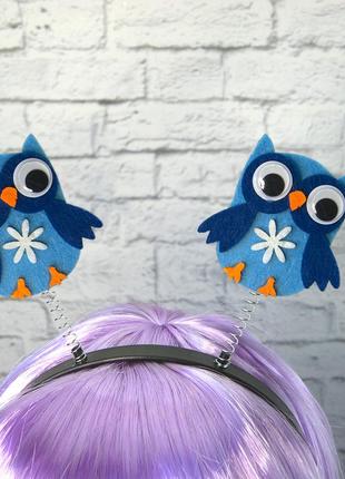 Ободок карнавальный сова на пружинках (голубой) (1 шт)