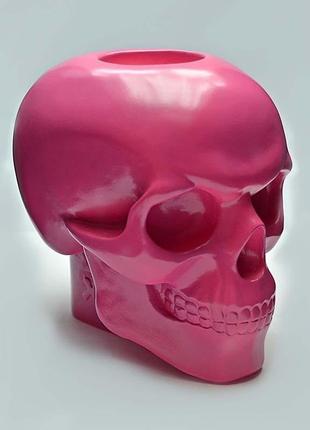 Розовый череп с отверстием. подставка-органайзер, сувенир для декора2 фото