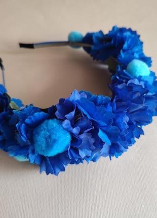 Ободок з волошками,обруч з синіми квітами3 фото
