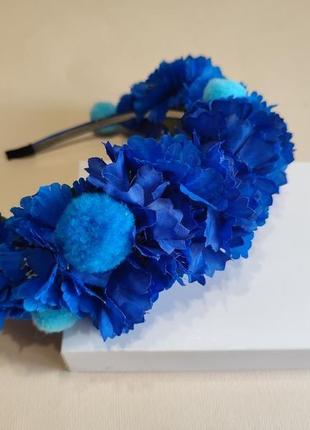 Ободок з волошками,обруч з синіми квітами2 фото
