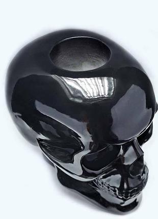 Статуэтка череп черный с отверстием для канцелярских принадлежностей2 фото