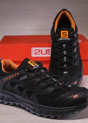 Кожаные мужские кроссовки blancas salomon dragon skin black