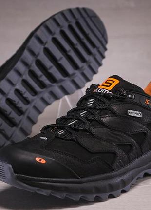 Шкіряні чоловічі кросівки salomon dragon skin black2 фото