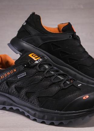 Кожаные мужские кроссовки salomon dragon skin black3 фото