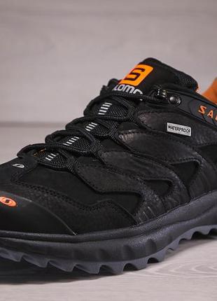 Шкіряні чоловічі кросівки salomon dragon skin black4 фото