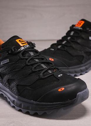 Шкіряні чоловічі кросівки salomon dragon skin black5 фото