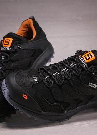 Шкіряні чоловічі кросівки salomon dragon skin black6 фото