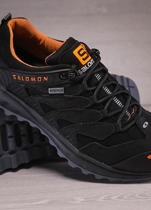 Шкіряні чоловічі кросівки salomon dragon skin black8 фото