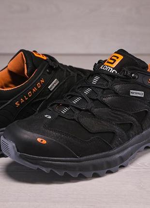 Шкіряні чоловічі кросівки salomon dragon skin black9 фото