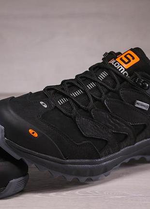 Шкіряні чоловічі кросівки salomon dragon skin black10 фото