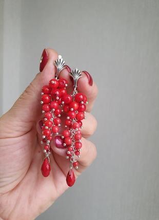 Серьги серебряные с красным кораллом4 фото