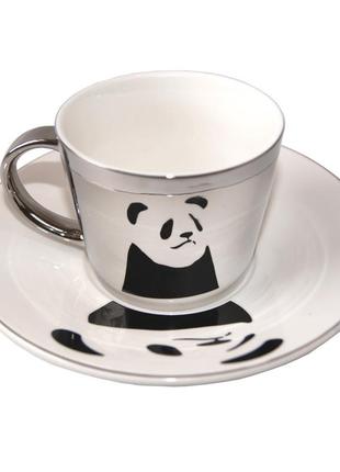 Чашка зеркальная с блюдцем панда