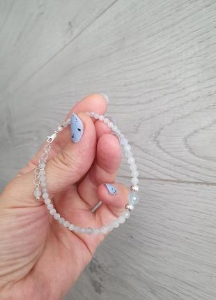 Браслет "натуральный мелкий  аквамарин с огранкой"