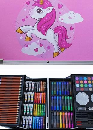 Художній набір для малювання 145 предметів у валізці (рожевий)