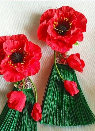 Сережки маки сережки з квітами сережки квіти2 фото